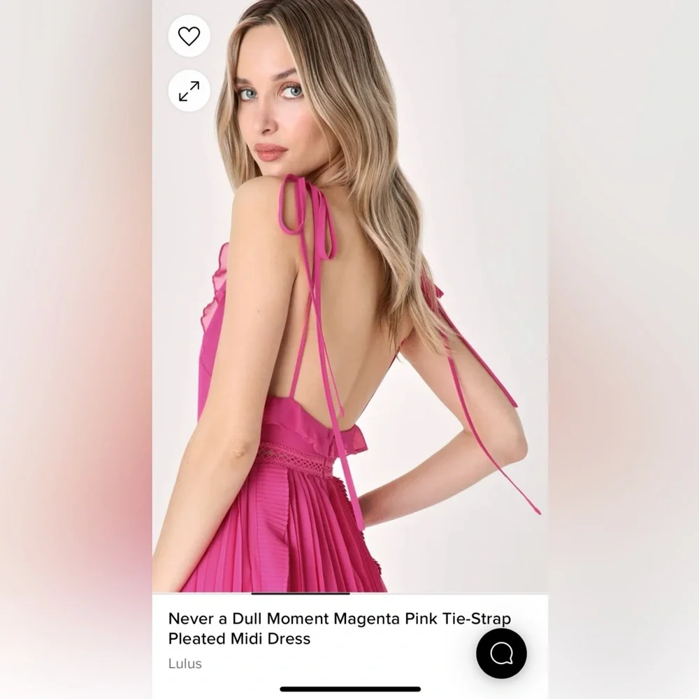 Lulus XL MAGENTA PINK TIE-STRAP PLEATED MIDI DRESS - Picture 3 of 4